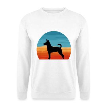 Decker Rat Terrier Hund Silhouette Retro Sonnenuntergang - Unisex Pullover - Weiß - Vorne - Alina (178cm) & Michal (187cm)