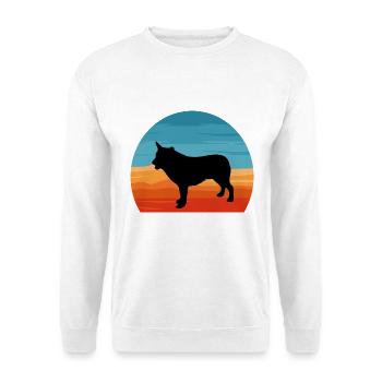 Australischer Cattle Hund Liebe Silhouette Retro Sonnenuntergang - Unisex Pullover - Weiß - Vorne - Alina (178cm) & Michal (187cm)