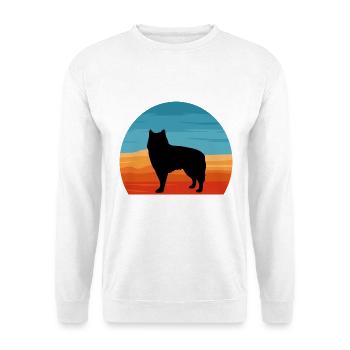 Alaskan Malamute Hundeliebhaber Silhouette Retro Sonnenuntergang - Unisex Pullover - Weiß - Vorne - Alina (178cm) & Michal (187cm)