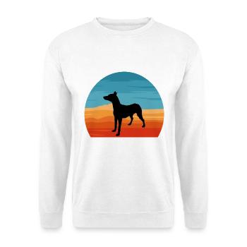 Andalusischer Laufhund Hundeliebhaber Silhouette Retro Sonnenuntergang - Unisex Pullover - Weiß - Vorne - Alina (178cm) & Michal (187cm)