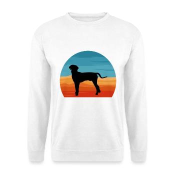 Hannover Hound Hundeliebhaber Silhouette Vintage Sonnenuntergang - Unisex Pullover - Weiß - Vorne - Alina (178cm) & Michal (187cm)