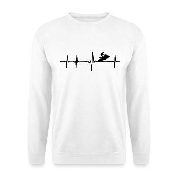 Herzschlag Jetski - EKG Linie für Wassersportler - Unisex Pullover - Weiß - Vorne - Alina (178cm) & Michal (187cm)