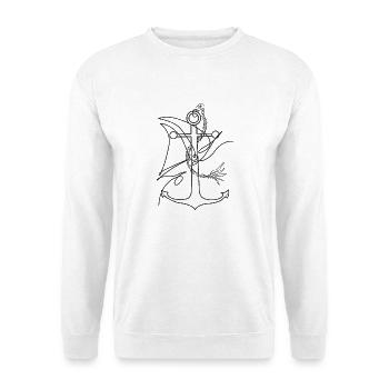 Anker und Segelboot - Unisex Pullover - Weiß - Vorne - Alina (178cm) & Michal (187cm)