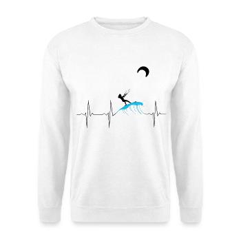 Herzschlag Kitesurferin - Schwarze EKG Linie - Unisex Pullover - Weiß - Vorne - Alina (178cm) & Michal (187cm)