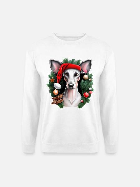 Whippet-Hund mit Weihnachtsmannmütze - Unisex Pullover - Weiß
