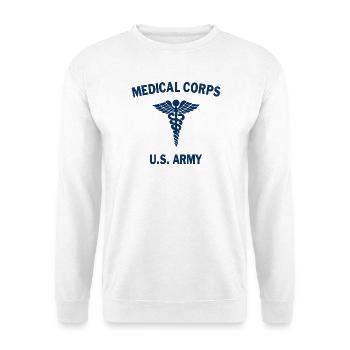 AVM WW2 MEDICAL CORPS US Flagge BLAU - Unisex Pullover - Weiß - Vorne - Alina (178cm) & Michal (187cm)