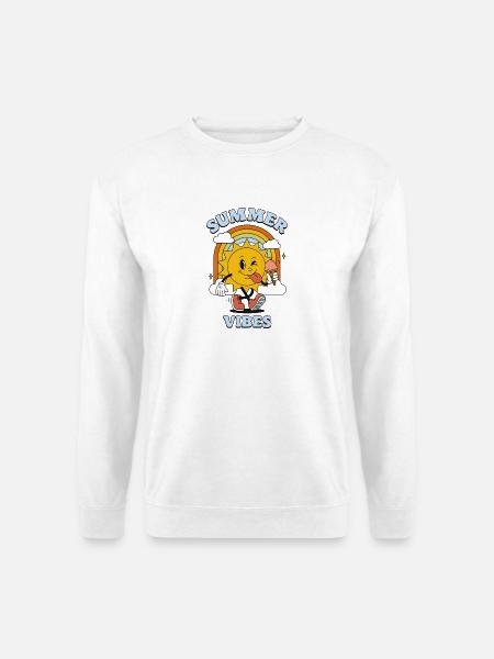 Summer Vibes Cartoon – Sonne mit Eis & Retro-Regen - Unisex Pullover - Weiß