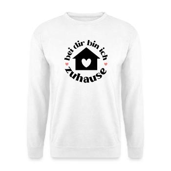 Bei dir bin ich Zuhause Liebe Schatz Liebling - Unisex Pullover - Weiß - Vorne - Alina (178cm) & Michal (187cm)