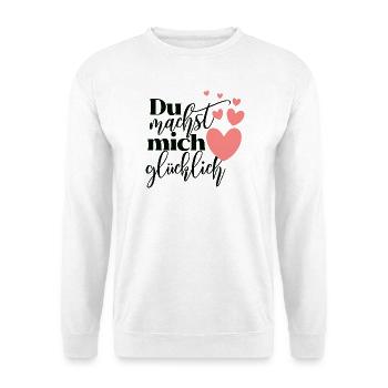 Du machst mich glücklich Liebe Motiv Liebling - Unisex Pullover - Weiß - Vorne - Alina (178cm) & Michal (187cm)