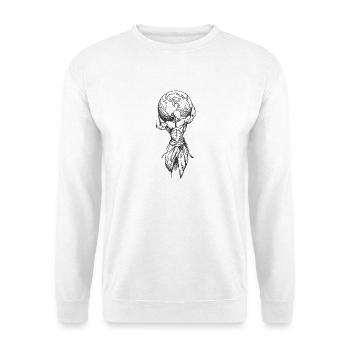 Muskelmann mit Globus - Unisex Pullover - Weiß - Vorne - Alina (178cm) & Michal (187cm)