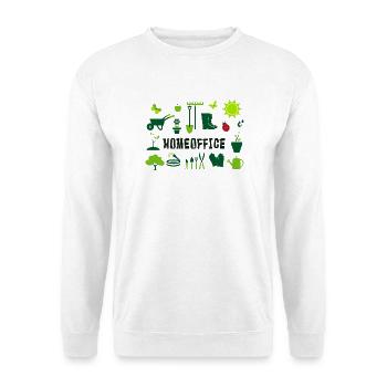 homeoffice im Garten - Unisex Pullover - Weiß - Vorne - Alina (178cm) & Michal (187cm)