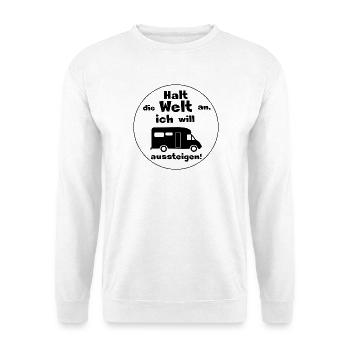halt die welt an - Unisex Pullover - Weiß - Vorne - Alina (178cm) & Michal (187cm)