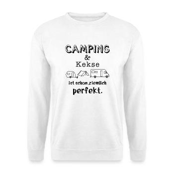camping und kekse - Unisex Pullover - Weiß - Vorne - Alina (178cm) & Michal (187cm)