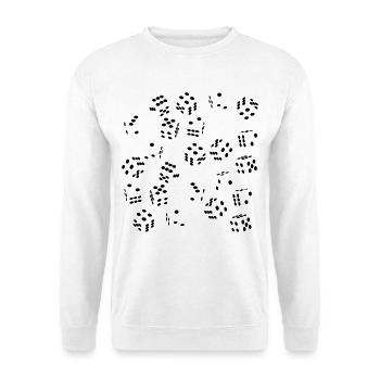 Würfel - optische Illusion - Spieleabend - Zufall - Unisex Pullover - Weiß - Vorne - Alina (178cm) & Michal (187cm)
