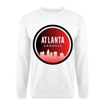 "Lebendige Atlanta-Verschmelzung von Geschichte und Innovation - Unisex Pullover - Weiß - Vorne - Alina (178cm) & Michal (187cm)
