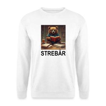 Strebär (schwarz) - Unisex Pullover - Weiß - Vorne - Alina (178cm) & Michal (187cm)