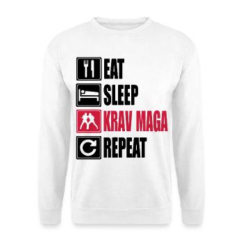 Eat-Sleep-KravMaga-Repeat - Unisex Pullover - Weiß - Vorne - Alina (178cm) & Michal (187cm)