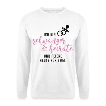 schwanger und heirate Braut Babybauch JGA Gruppe1 - Unisex Pullover - Weiß - Vorne - Alina (178cm) & Michal (187cm)