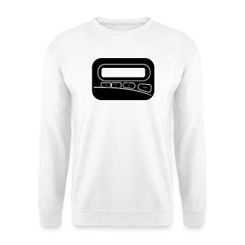 Melder Pager zum selbst gestalten - Unisex Pullover - Weiß - Vorne - Alina (178cm) & Michal (187cm)