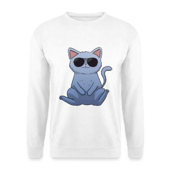 Cool Cat Sunglasses Katze Sonnenbrille - Unisex Pullover - Weiß - Vorne - Alina (178cm) & Michal (187cm)