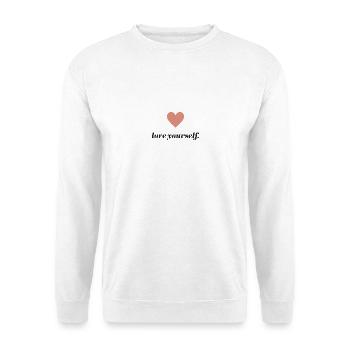 Herz Selbstliebe Schriftzug - Unisex Pullover - Weiß - Vorne - Alina (178cm) & Michal (187cm)