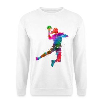 Handballspielerin Farbklecks Handball Handballerin - Unisex Pullover - Weiß - Vorne - Alina (178cm) & Michal (187cm)