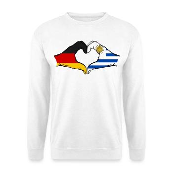 Deutschland Uruguay Flagge Hände Herzform - Unisex Pullover - Weiß - Vorne - Alina (178cm) & Michal (187cm)