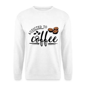 Addicted to Coffee - Kaffeebohnen Schriftzug - Unisex Pullover - Weiß - Vorne - Alina (178cm) & Michal (187cm)
