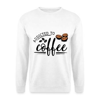Addicted to Coffee - Kaffeebohnen Schriftzug - Unisex Pullover - Weiß - Vorne - Alina (178cm) & Michal (187cm)