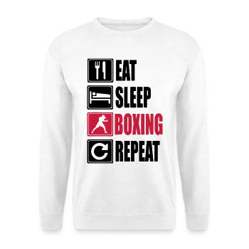 Eat-Sleep-Boxing-Repeat - Unisex Pullover - Weiß - Vorne - Alina (178cm) & Michal (187cm)