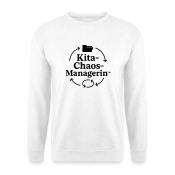 Kita-Chaos-Managerin - Unisex Pullover - Weiß - Vorne - Alina (178cm) & Michal (187cm)