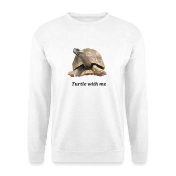 Turtle with me – Lustiges Schildkröten-Flirt Desig - Unisex Pullover - Weiß - Vorne - Alina (178cm) & Michal (187cm)