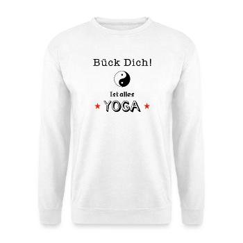 bück dich yoga - Unisex Pullover - Weiß - Vorne - Alina (178cm) & Michal (187cm)