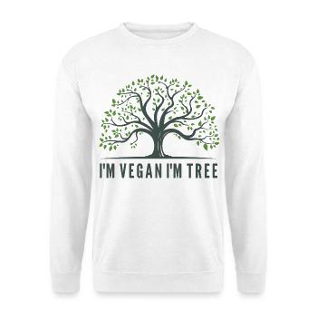 ICH BIN VEGAN I M BAUM - Unisex Pullover - Weiß - Vorne - Alina (178cm) & Michal (187cm)