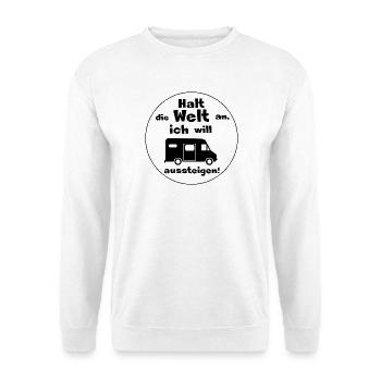 halt die welt an kastenwagen - Unisex Pullover - Weiß - Vorne - Alina (178cm) & Michal (187cm)