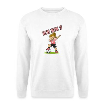 Ich bin 7 Dab Mädchen Fußball 7.Geburtstag - Unisex Pullover - Weiß - Vorne - Alina (178cm) & Michal (187cm)
