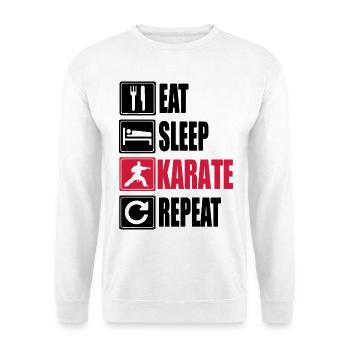 Eat Sleep Karate Repeat - Unisex Pullover - Weiß - Vorne - Alina (178cm) & Michal (187cm)