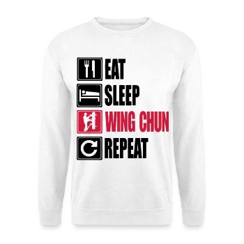 Eat-Sleep-WingChun-Repeat - Unisex Pullover - Weiß - Vorne - Alina (178cm) & Michal (187cm)