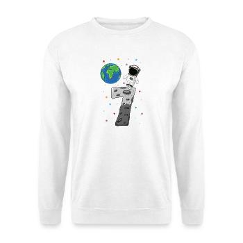Geburtstaggeschenk für 7 Jährigen Astronaut - Unisex Pullover - Weiß - Vorne - Alina (178cm) & Michal (187cm)