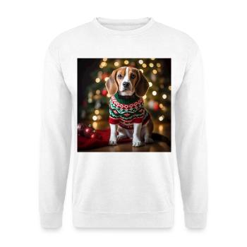 Weihnachtsbeagle im festlichen Strickpullover - Unisex Pullover - Weiß - Vorne - Alina (178cm) & Michal (187cm)