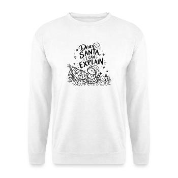 Dear Santa, I can explain – Weihnachtskatze Spruch - Unisex Pullover - Weiß - Vorne - Alina (178cm) & Michal (187cm)