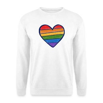 Regenbogenstolzherz - Unisex Pullover - Weiß - Vorne - Alina (178cm) & Michal (187cm)