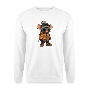 Maus mit Winterjacke und Mütze - Unisex Pullover - Weiß - Vorne - Alina (178cm) & Michal (187cm)