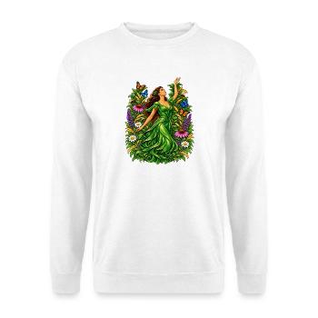 Grüner Blumengarten Göttin - Unisex Pullover - Weiß - Vorne - Alina (178cm) & Michal (187cm)