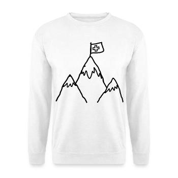 Schweizer Alpen mit Flagge im Kinderstil - Unisex Pullover - Weiß - Vorne - Alina (178cm) & Michal (187cm)