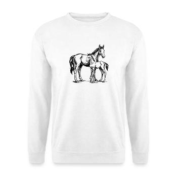 Pferd mit Fohlen - Unisex Pullover - Weiß - Vorne - Alina (178cm) & Michal (187cm)