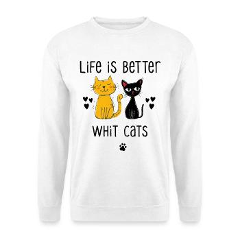 Lustiger Katzen Spruch für Katzenliebhaber - Unisex Pullover - Weiß - Vorne - Alina (178cm) & Michal (187cm)