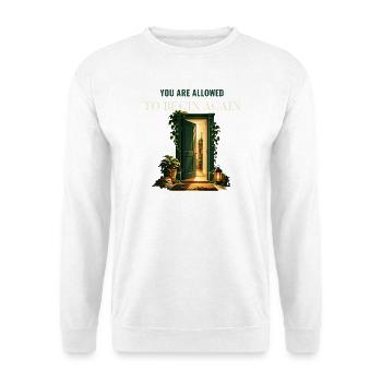 Du darfst von vorne anfangen – Neuanfänge - Unisex Pullover - Weiß - Vorne - Alina (178cm) & Michal (187cm)