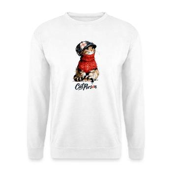 Cat Person Katze mit Mütze und Pullover Geschenk - Unisex Pullover - Weiß - Vorne - Alina (178cm) & Michal (187cm)