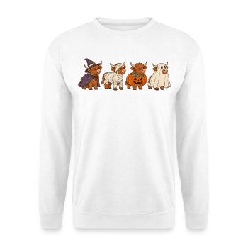 Spooky Highland cow Retro Vintage Halloween Geist - Unisex Pullover - Weiß - Vorne - Alina (178cm) & Michal (187cm)